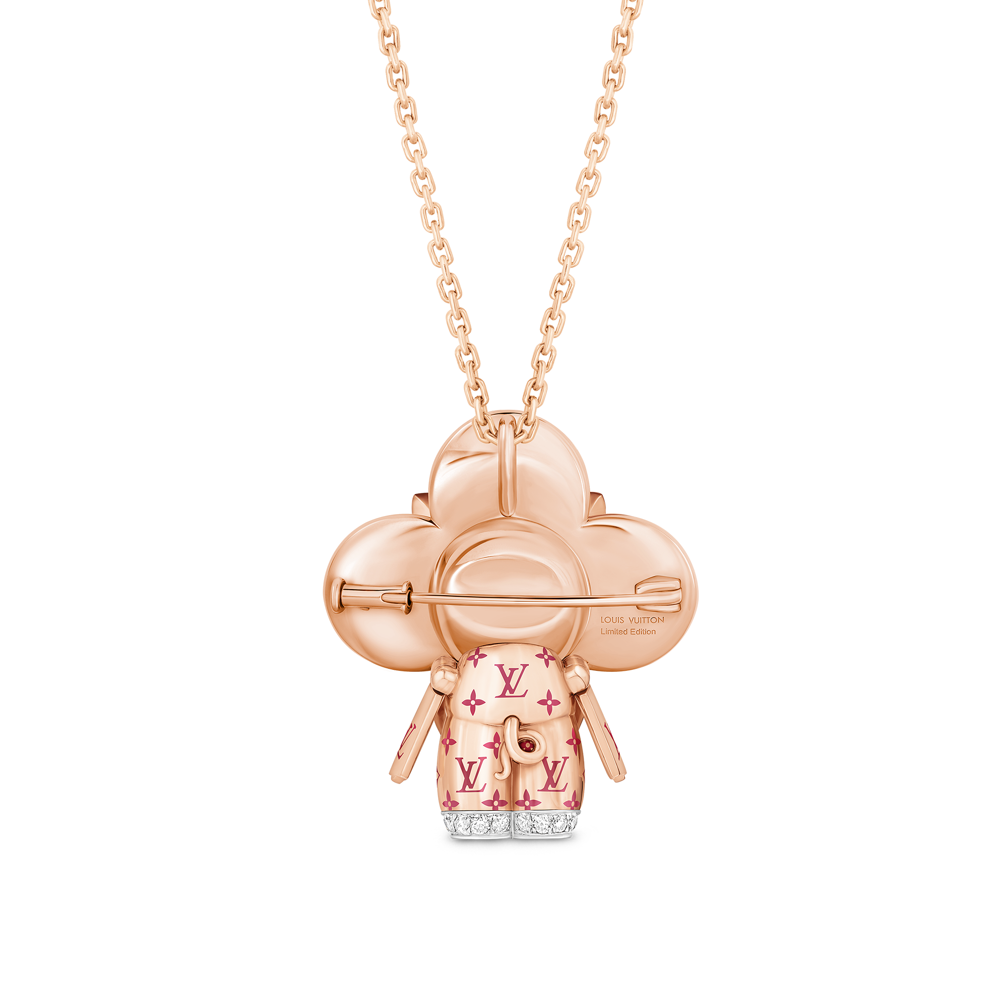 Vivienne Pig Pendant, Pink Gold, Lacquer, Diamonds & Colored